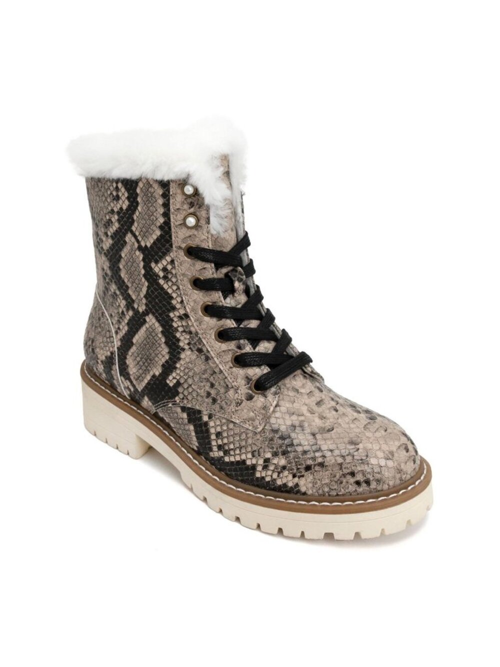 Sugar Womens Kaedy 3 Snake Combat Zipper Snow Boots Natural Texture Size 7M NIB